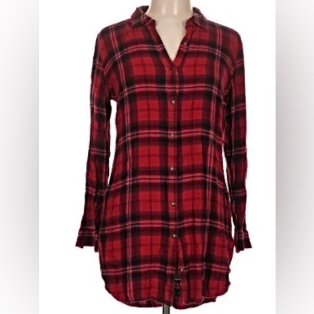 Maurices Red and Black Plaid Button Down Shirt